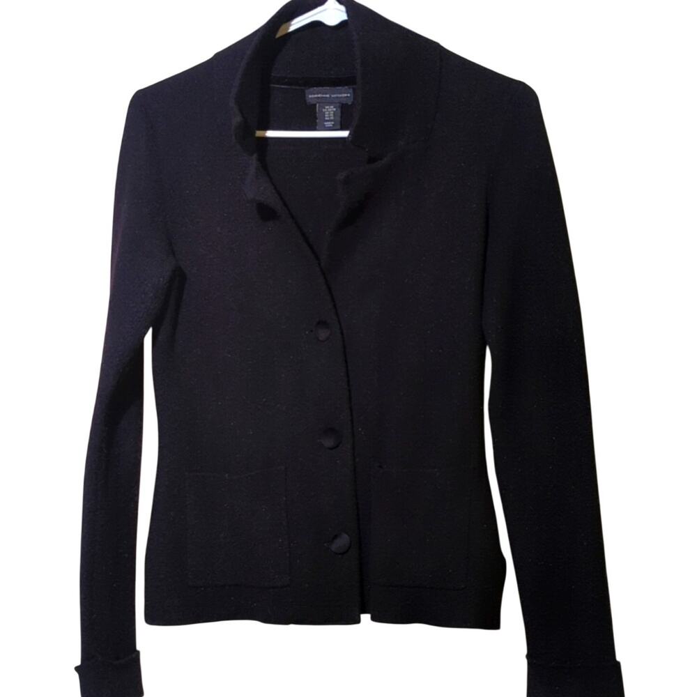 Adrienne Vittadini Black Knit Button Up Notched Collar Jacket Women's Size XS